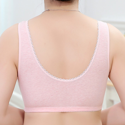 Cotton large size bra for middle-aged and elderly people, sports sleep nursing bra, wire-free front buckle vest-style mother's underwear