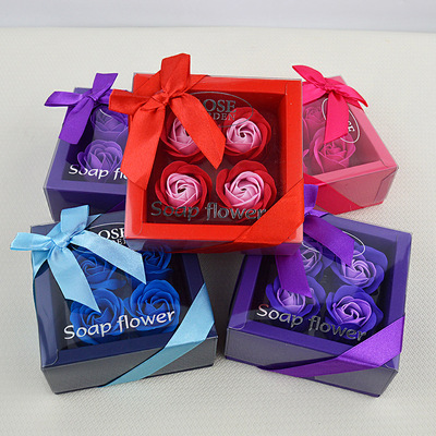 跨境货源4朵香皂花礼盒教师节情人节小礼品礼物永生玫瑰花鲜花|ms