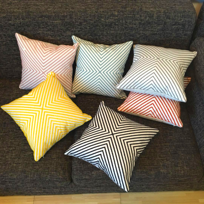 Solid Color Simple Series Geometric Line Embroidered Sofa Pillow Bedside Living Room Decoration Waist Cushion with Core