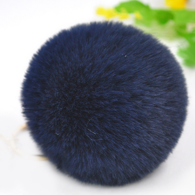 Biru laut / Rantai cincin datar + bola bulu 8cm
