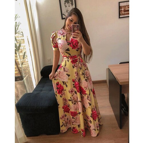  Sexy fashion digital printed European and American new fashion style big swing dress