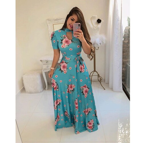  Sexy fashion digital printed European and American new fashion style big swing dress