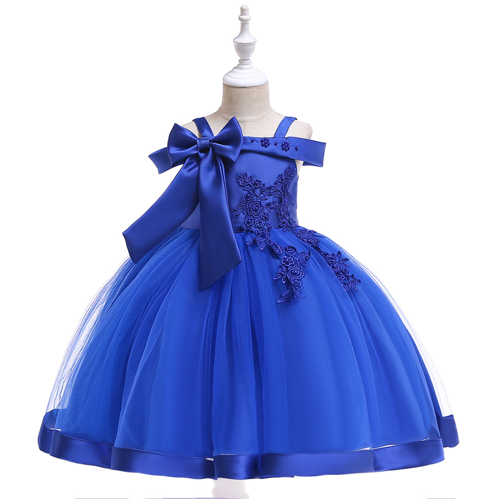 Cross-Border Dress New ins girls off-shoulder suspender dress bow beaded wedding dress dress Princess dress