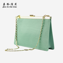 小众轻奢蜥蜴纹夹子包牛皮链条包包女斜挎手提信封包时尚女包真皮