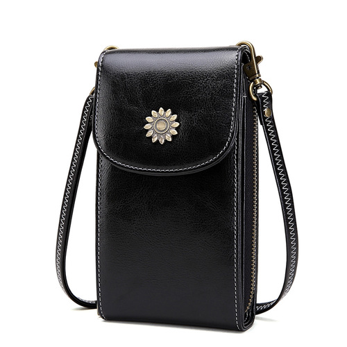 Korean Vintage Genuine Leather Phone Case for Women, Multifunctional Crossbody Fashion Single Shoulder Mini Zipper Small Bag Handbag