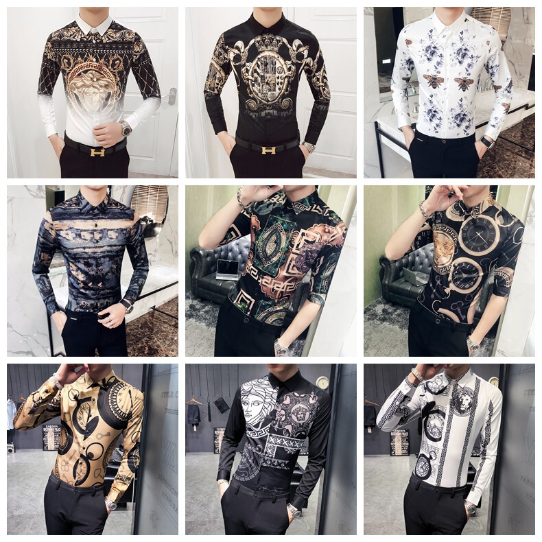 Popular combination Four Seasons stock men's long-sleeved Internet celebrity shirt Japanese British Hong Kong style shirt 007-P55