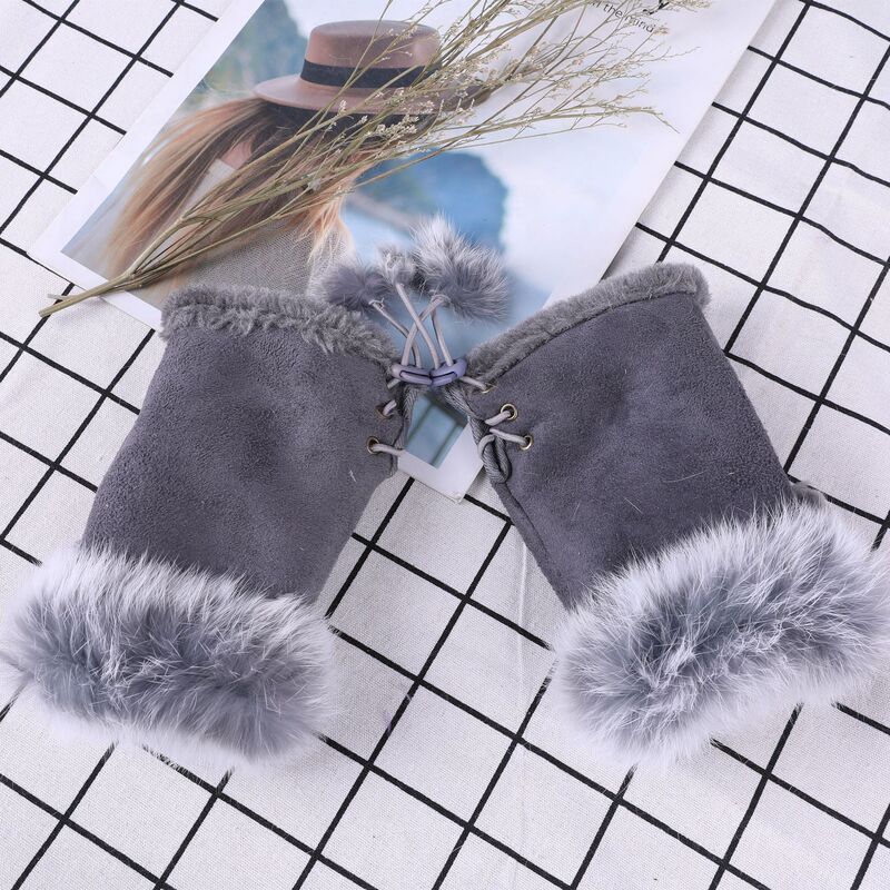 Factory direct suede rabbit hair half finger gloves women winter gloves warm gloves wholesale