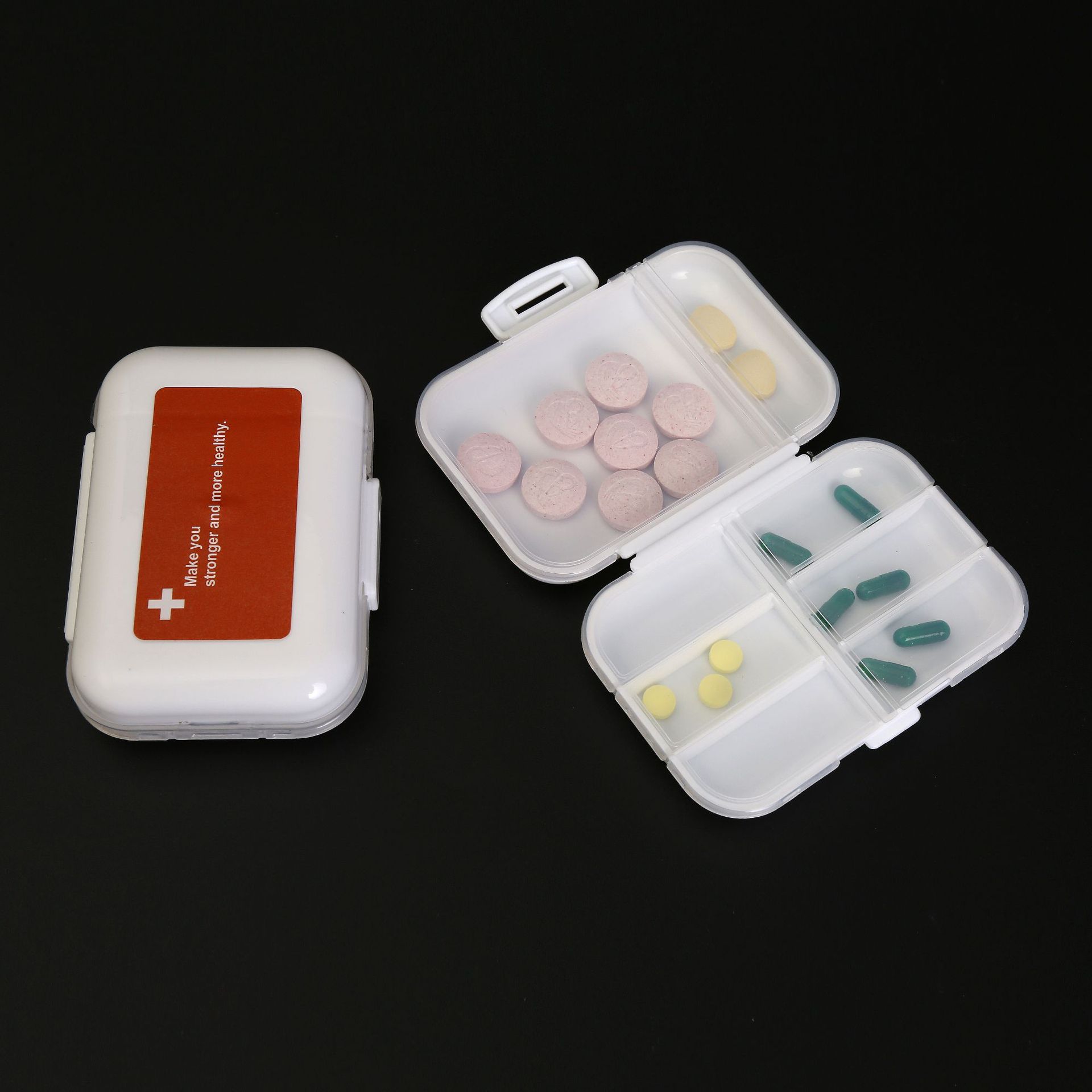 Portátil de 7 días caja de medicina pequeña 8-rejilla caja de almacenamiento de embalaje de plástico caja de viaje portátil PP nuevo material caja de material