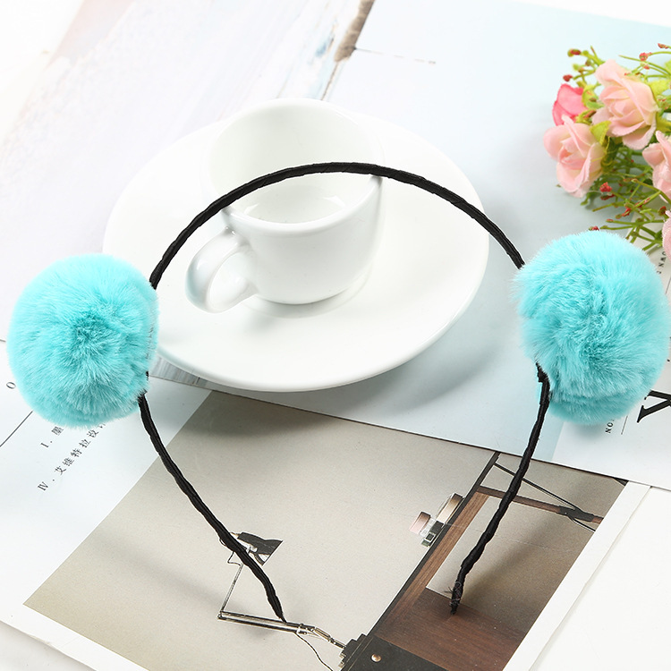 Celebridad estilo de moda estilo coreano conejo-como felpa doble Bola de piel diadema lindo dibujos animados vacaciones cabeza creativa hebilla para el comercio electrónico