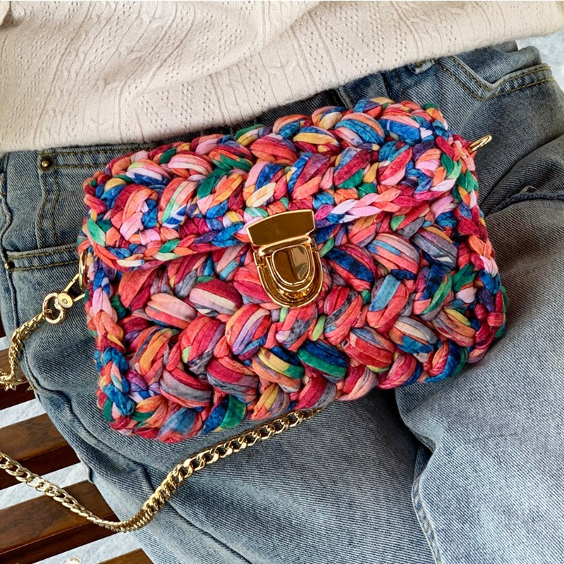 Xiaoya mismo estilo bolsa tejida línea de tira de tela teñida Impresión de lujo hecha a mano tela tejida cuerda hilado ventas directas de la fábrica