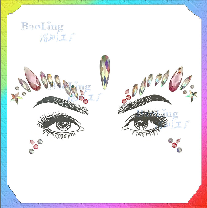 2025 New Acrylic Crystal Tattoo Face Stickers Rhinestone Chest Stickers Music Festival Christmas Eyebrow Rhinestone Stickers