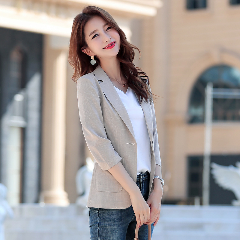 Cotton and Linen Small Suit Women's Thin 2025 Spring and Summer New Korean Style Seven-point Sleeve Slim-fit Short Small Suit Women's Thin Jacket