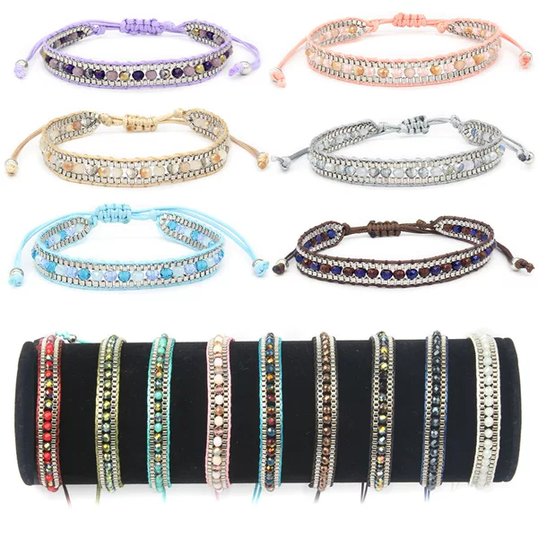 Amazon Hot Selling Bohemian Hand Woven Crystal Single Layer Women White Beaded Friendship Bracelet