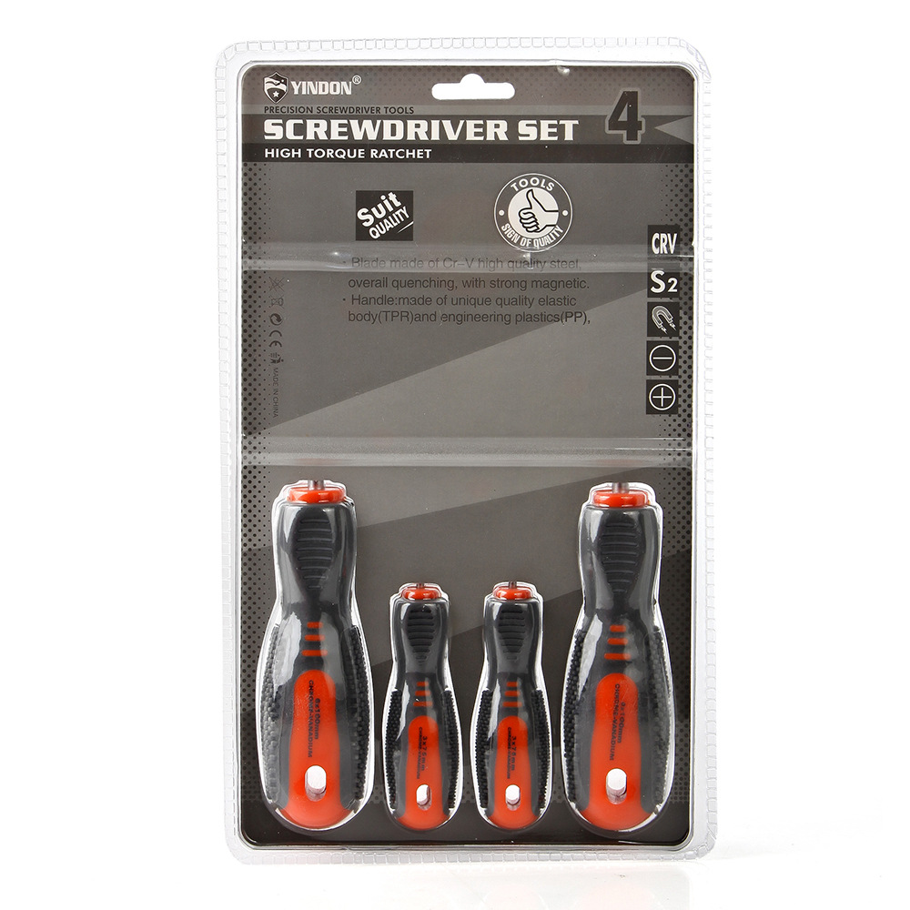 De gama alta de tres colores mango de masaje 4PC doble burbuja destornillador hogar industrial mantenimiento traje Cruz palabra multi-Especificación image 3