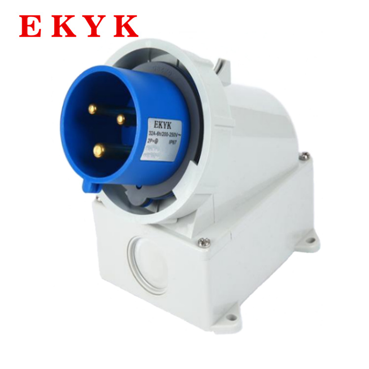 IP67明装防水电源装置插头3芯32A欧式防尘蛙式电源墙壁工业插头