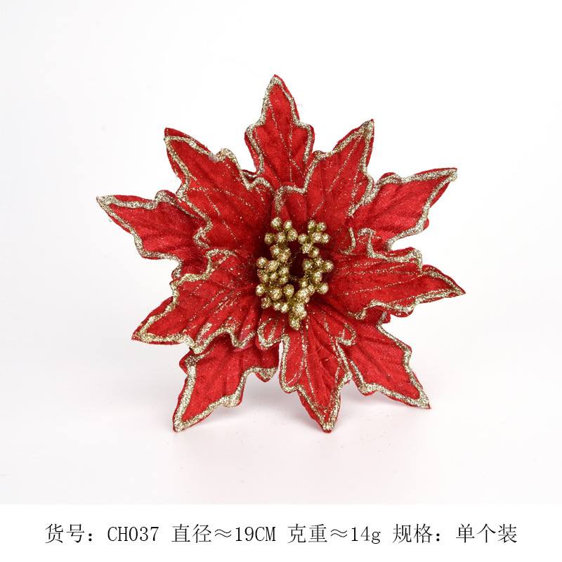 Flor navideña de doble capa con borde dorado simulado, accesorios para corona de árbol de Navidad, decoración navideña para bodas, colgante decorativo floral