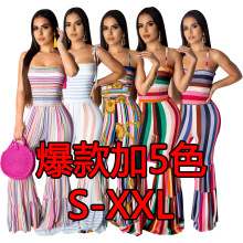 D9109亚马逊wish热卖欧美女装 性感吊带打揽喇叭连体裤