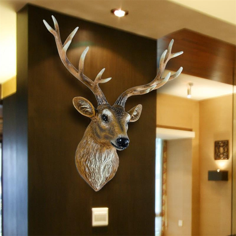 Nordic Retro Style Deer Head Wall Hanging Wall Surface Decoration Home Entrance Creative Resin Sofa Background Pendant