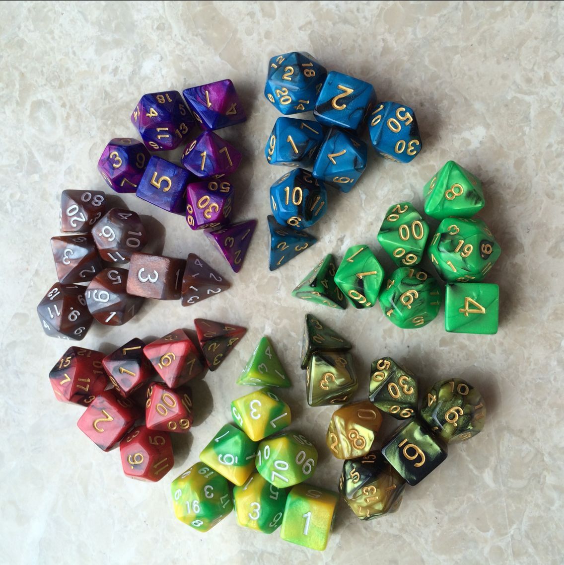 Two-color multi-sided dice PRTG multi-sided digital dice table game color seven-piece set dice