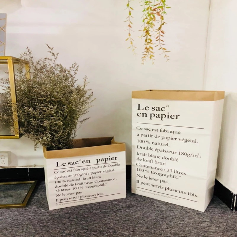 现货北欧风双层英文牛皮纸袋收纳袋橱窗拍摄道具干花袋芦苇纸