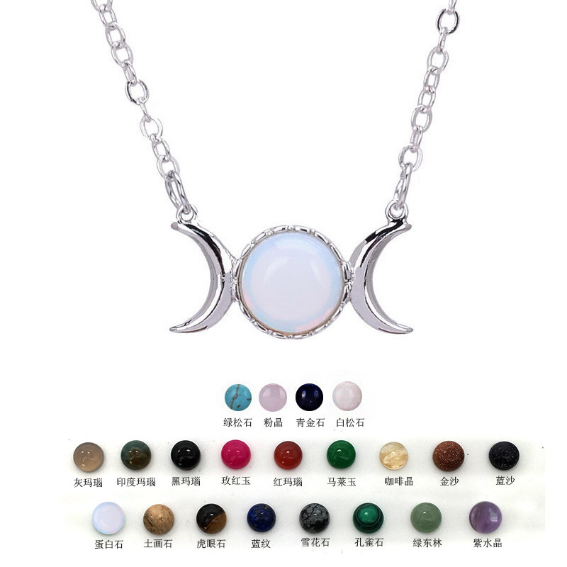 Cross-Border Stainless Steel Necklace Titanium Steel Turquoise Pendant 18K Gold Necklace for Women Non-Fading Accessory Moon Clavicle Chain