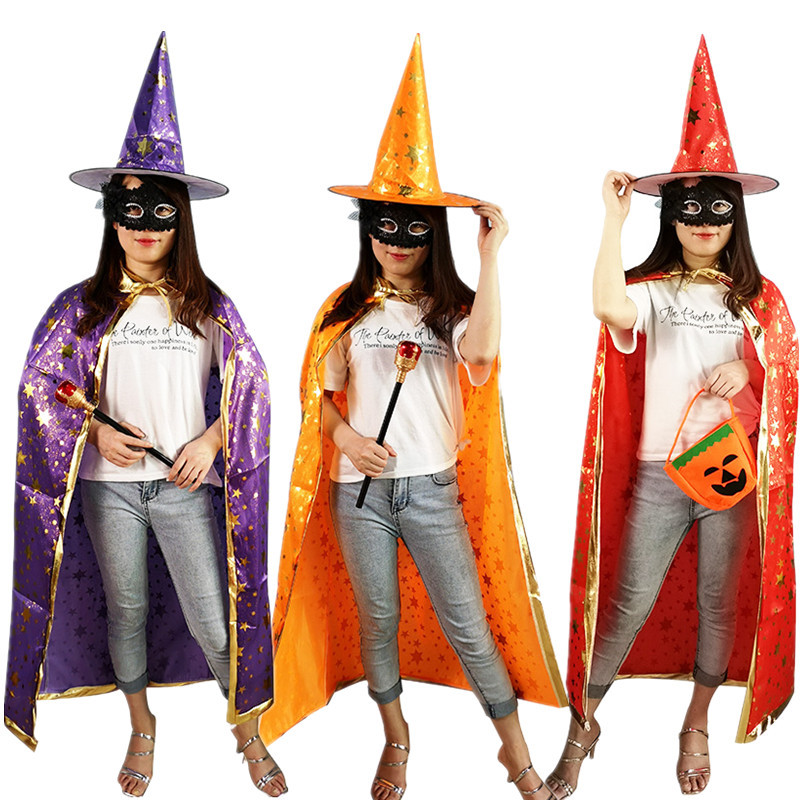 Halloween capa traje de los niños adultos bola vestir accesorios de disfraz estilo coreano bronceado estrella de cinco puntas sombrero capa