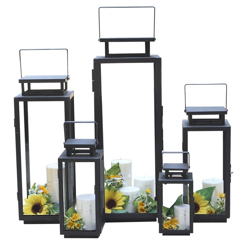 Portavelas de hierro estilo europeo para exteriores, decoración portátil de cristal retro, lámpara de piso grande, ideal para bodas y hoteles