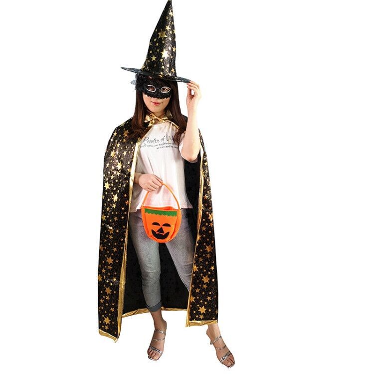 Halloween capa traje de los niños adultos bola vestir accesorios de disfraz estilo coreano bronceado estrella de cinco puntas sombrero capa