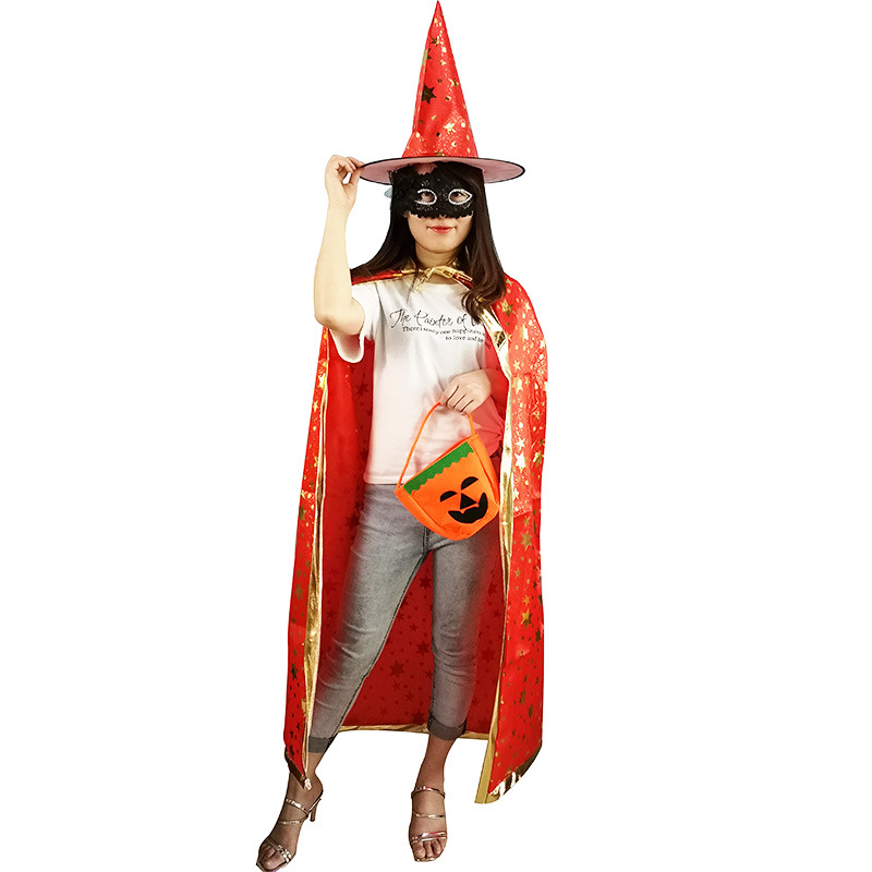 Halloween capa traje de los niños adultos bola vestir accesorios de disfraz estilo coreano bronceado estrella de cinco puntas sombrero capa
