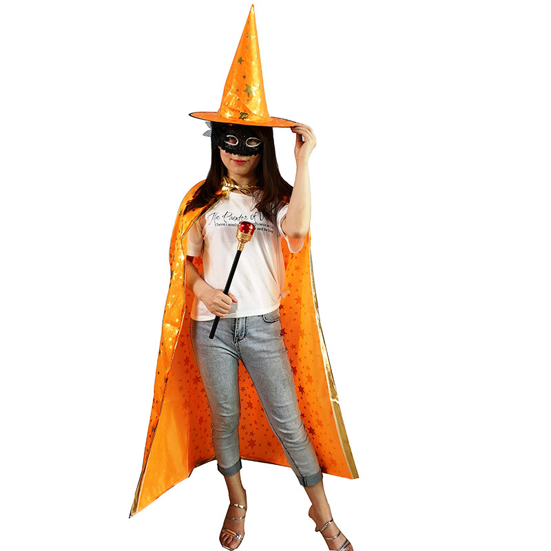 Halloween capa traje de los niños adultos bola vestir accesorios de disfraz estilo coreano bronceado estrella de cinco puntas sombrero capa