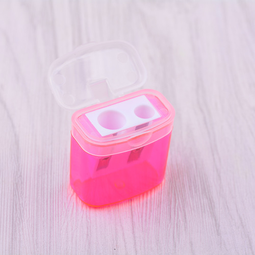Double-hole plastic pencil sharpener with cover, square pencil sharpener, pencil sharpener, transparent and printable logo, cross-border factory direct sale