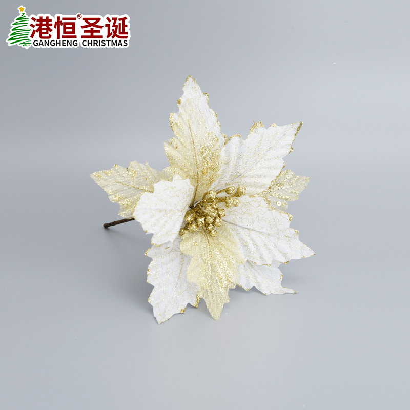 20cm simulación oro Navidad flor 25cm bronceado franela malla flor Navidad árbol arreglo DIY decorativo flor falsa