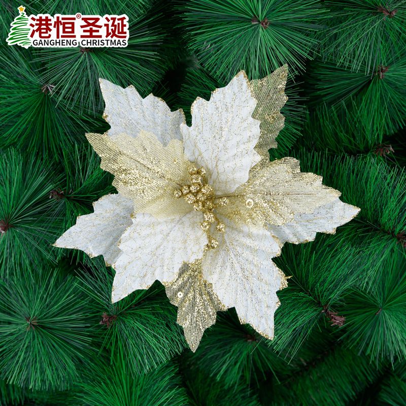 20cm simulación oro Navidad flor 25cm bronceado franela malla flor Navidad árbol arreglo DIY decorativo flor falsa