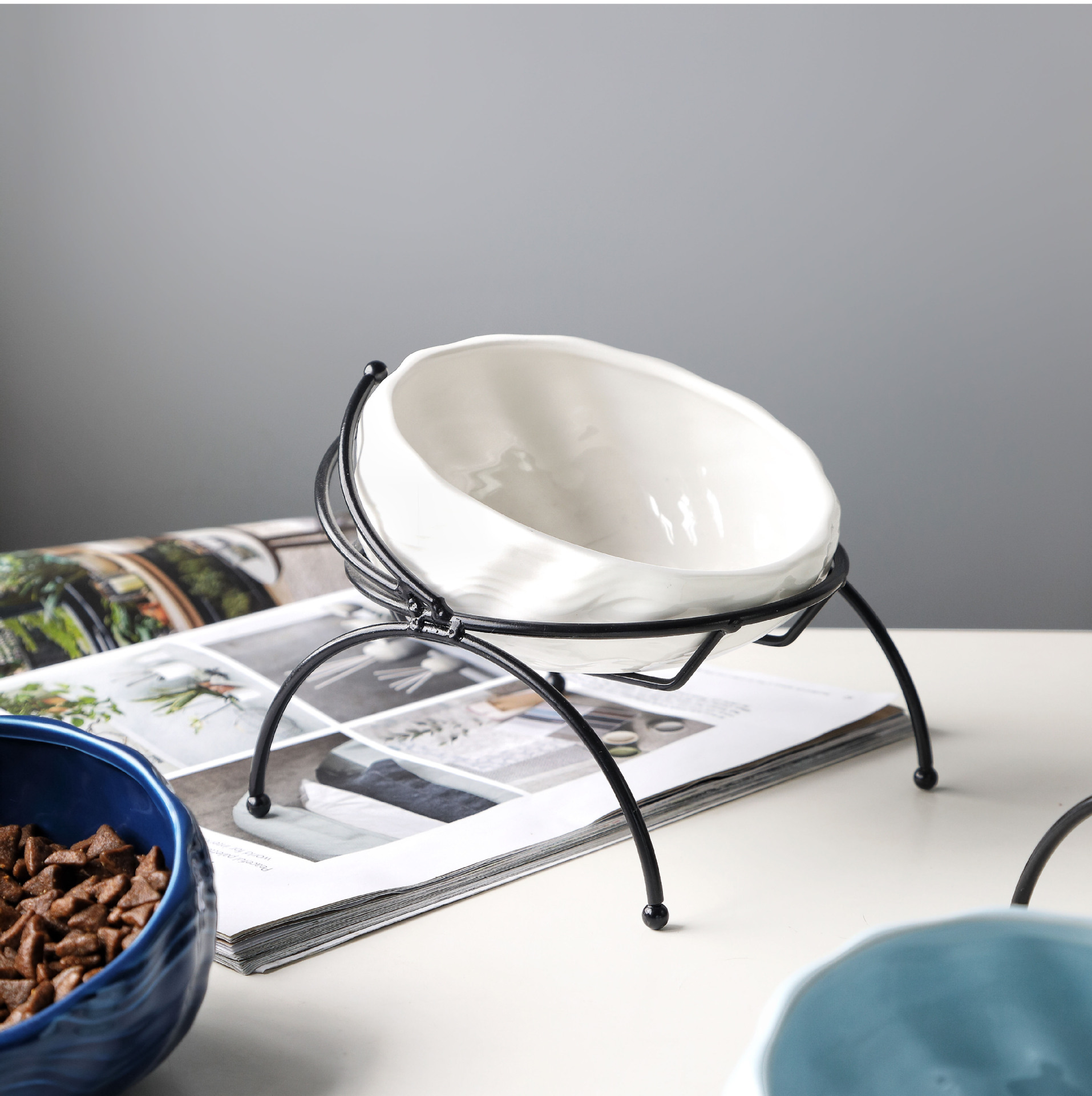 Suministros para mascotas gato tazón perro tazón protector columna vertebral mesa de comedor pierna alta boca oblicua grande cara plana gato tazón de agua tazón de comida