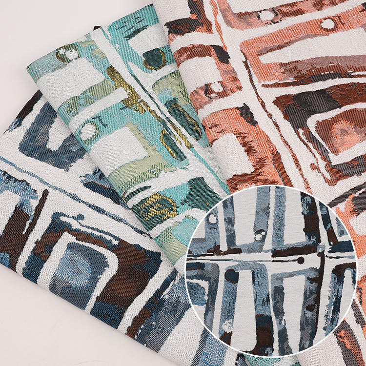 全涤民族风布料 现货10S高密几何提花布 圈圈纱箱包装饰布面料