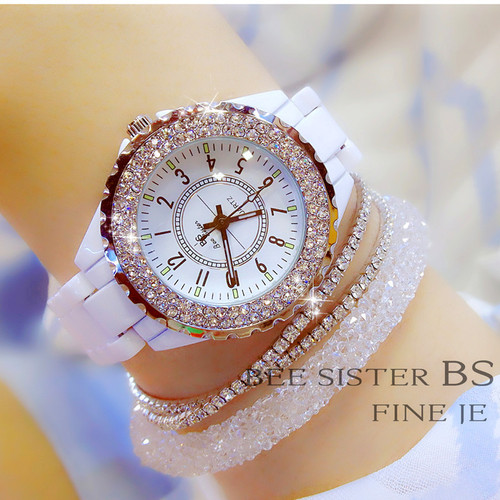 New Bestselling Diamond-Crusted Ceramic Women's Watch with Personalized Digital Dial, Stylish and Trendy Quartz Watch for Women