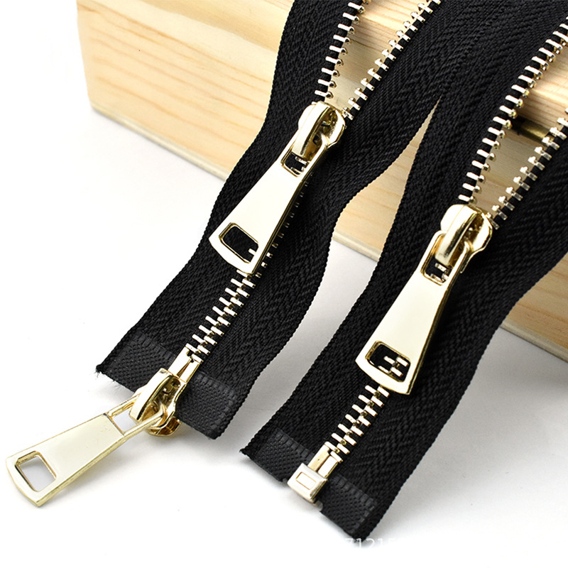 12-120cm金属铜拉链金色齿方头5号黑色双头双开拉锁皮衣夹克拉链
