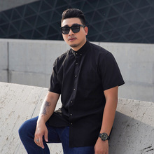 加肥大码短袖衬衣男商务休闲肥佬宽松职业纯色大号衬衫夏季薄款潮