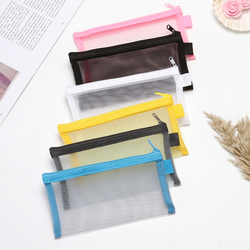 Long pen bag, transparent mesh storage test pen box, men's large-capacity stationery bag, simple girl student stationery box