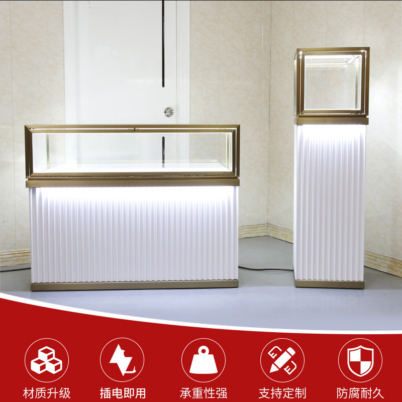 精品珠宝柜展示 柜玻璃陈列木质烤漆展柜台 烤漆白色珠宝展柜批发