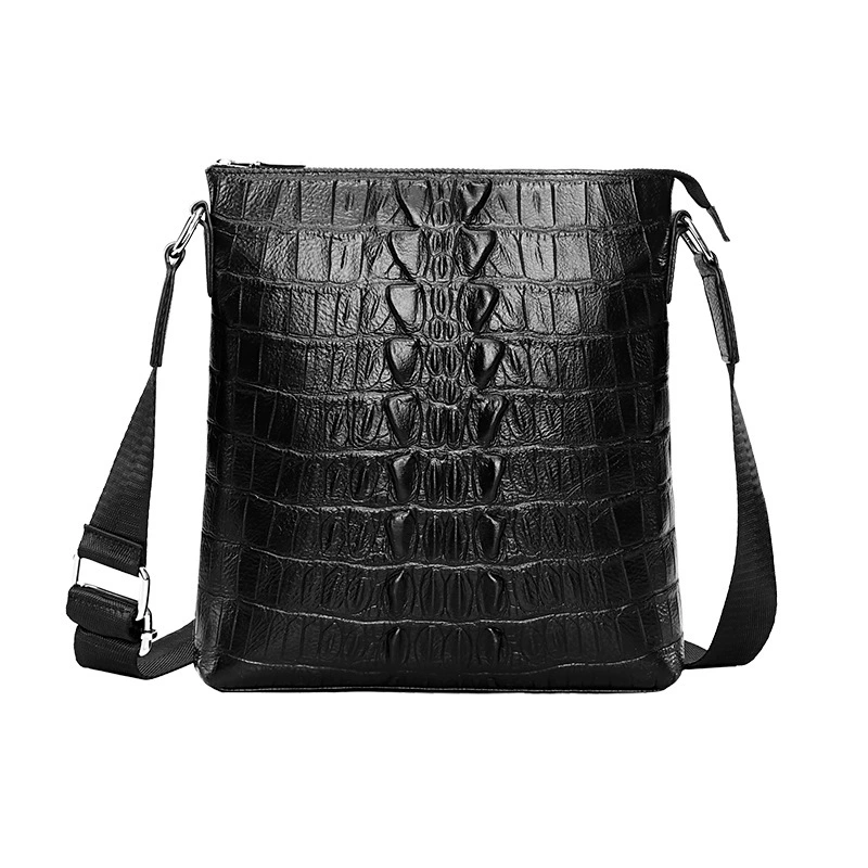 Leather bag strap one shoulder, genuine leather, crocodile print, cowhide