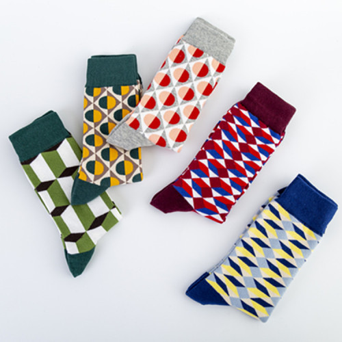 Cross-border new British style gentleman's trendy socks, casual and happy socks wholesale, geometric pattern style