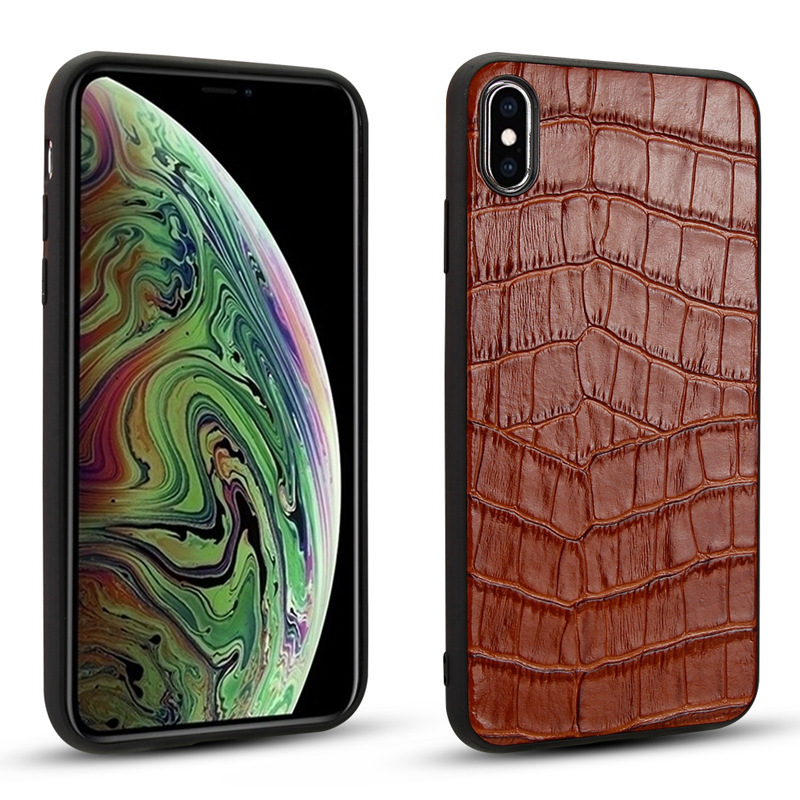 For iPhone XR Crocodile Pattern Genuine Leather Fold Leather Full Coverage Drop-Resistant Phone Case for iPhone XS Max Protective Back Case
