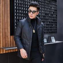 男士真皮羽绒服海宁冬季加厚保暖绵羊皮皮衣男立领中长款百搭纯皮