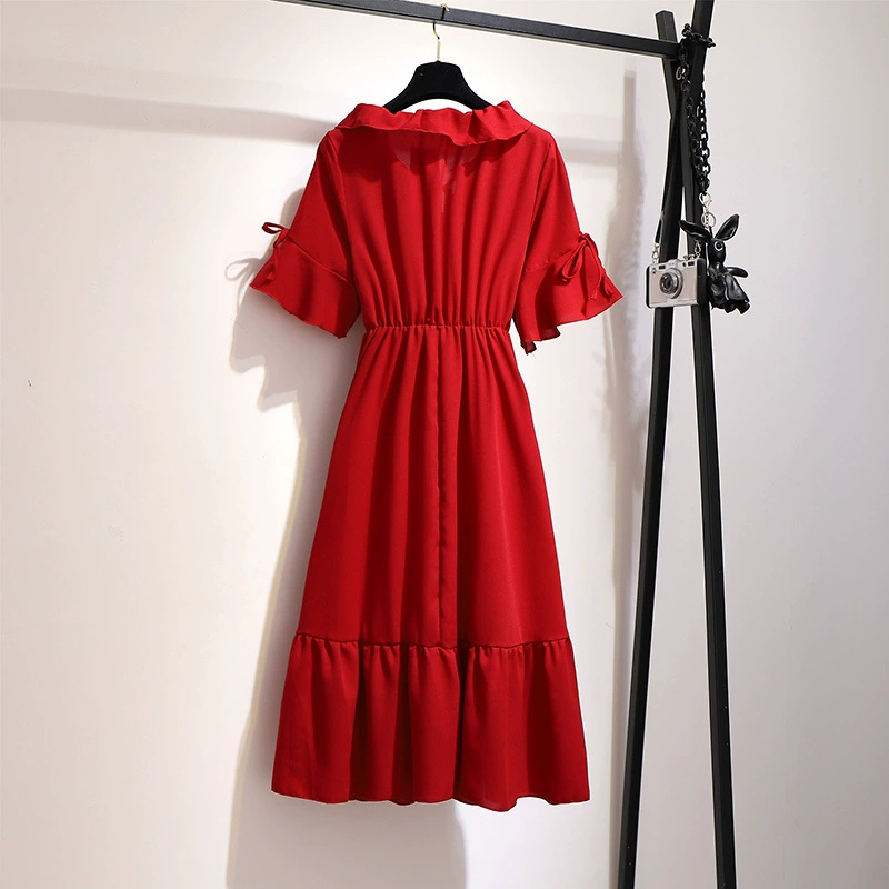 Платье летнее шифоновое ретро, plus size свободного кроя, корейский стиль, размеры 2XL–6XL