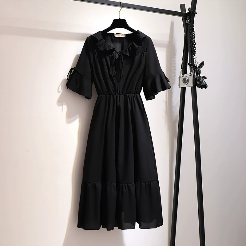 Платье летнее шифоновое ретро, plus size свободного кроя, корейский стиль, размеры 2XL–6XL