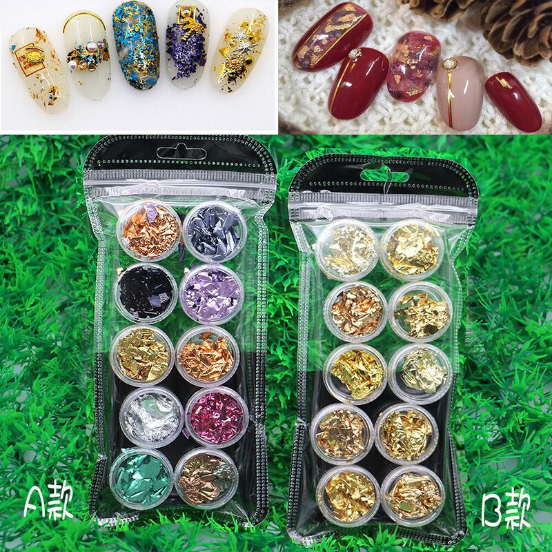 Hot spot nail art color gold foil paper imitation gold foil shredded gold and silver foil paper 10 color set Hot spot nail art color gold foil paper imitation gold foil shredded gold and silver foil paper 10 color set