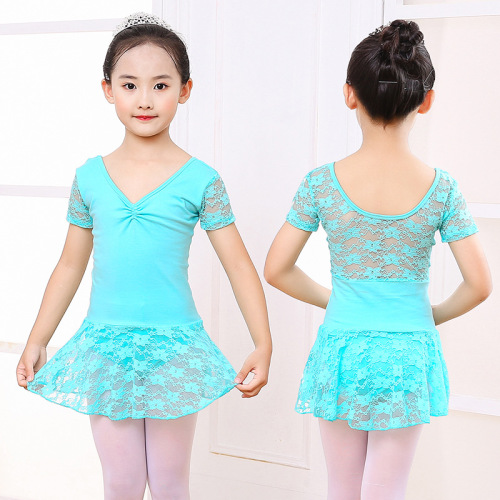 幼少儿童舞蹈服装夏季女棉练功服短袖蕾丝演出连体服芭蕾舞蹈裙