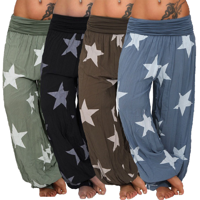 2025 Autumn and Summer Star Print Solid Color Harem Pants Plus Size Lantern Pants Ebay Aliexpress Wish Hot Item