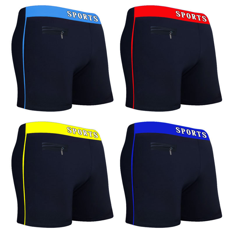 Bañador de natación de los hombres bolsillo con cremallera cintura ancha de la moda bañador de aguas termales más tamaño poliéster color a juego boxeador adultos bañador